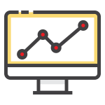 Computer monitor displaying a line graph with an upward trend and four red data points